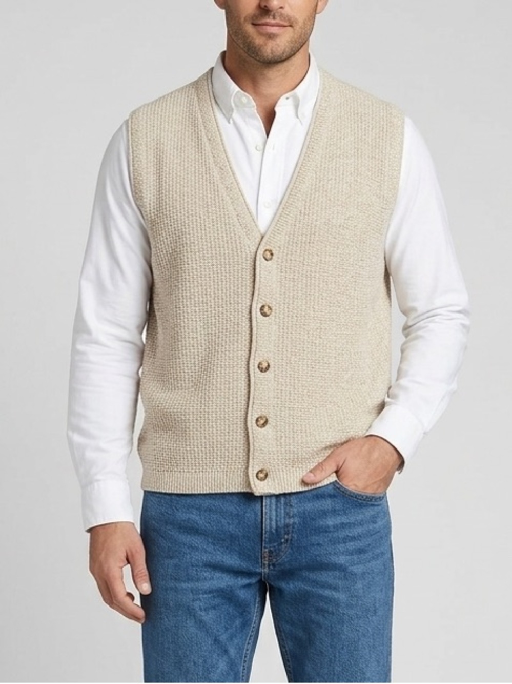 Eddie Bauer Academic Cotton Sleeveless Knit Vest in Oatmeal Size Medium